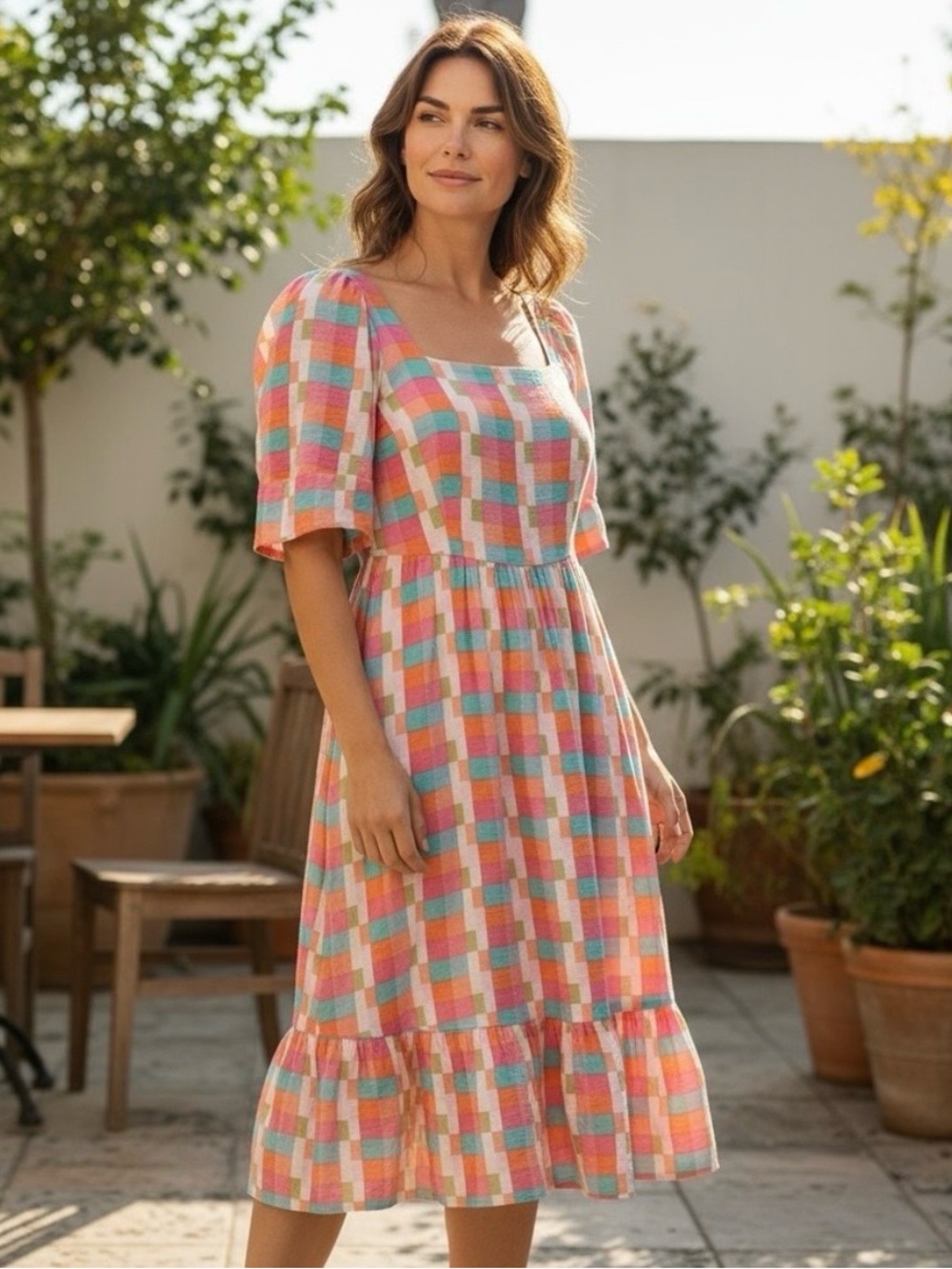 Colorful Checkered Midi Dress